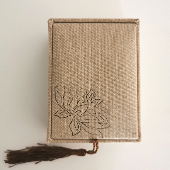 Small Oriental Style Jewelry Box Beige Fabric - Picture 1 of 2
